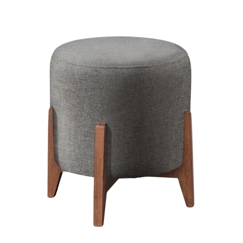 Puff Estofado Decorativo Para Sala Redondo Eloá Veludo Cinza