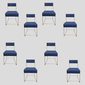 Kit 08 Cadeiras Atena Base De Ferro Maciço Dourada Suede Azul Marinho D`classe Decor