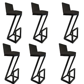 Kit 06 Banqueta Alta Z Base De Ferro Suede Preto D`classe Decor