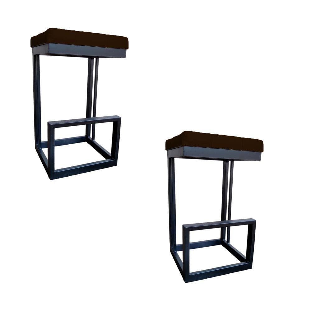 Kit 02 Banquetas Londres Base De Ferro Sued Marrom D`classe Decor