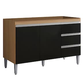 Balcão De Cozinha Para Pia 100cm 3 Gavetas Andréia Amêndoa-preto - Ajl Móveis