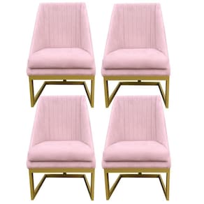 Kit 04 Cadeiras Para Sala De Jantar Ana Base De Ferro Suede Rosa Bebê D`classe Decor