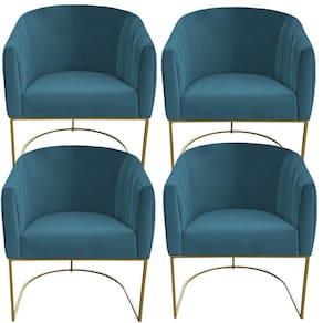Kit 04 Poltrona Julia Com Base De Ferro Sala De Estar Escritório Recepção Clinica Suede Azul Tiffany D`classe Decor