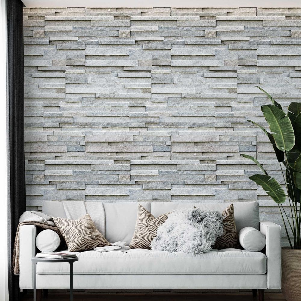 Kit 3 Rolos Papel De Parede Adesivo Pedra Cinza 3,0M