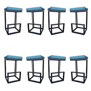 Kit 08 Banquetas Londres Base De Ferro Sued Azul Tiffany D`classe Decor
