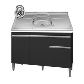 Balcão Gabinete Com Pia Inox 120cm 3 Portas E 1 Gaveta Tatiane Preto - Ajl Móveis