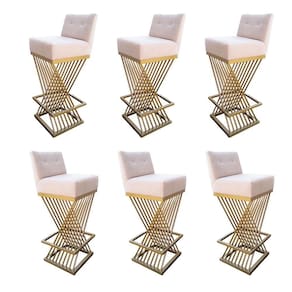 Kit 06 Banquetas Luma Base De Ferro Sued Bege D`classe Decor