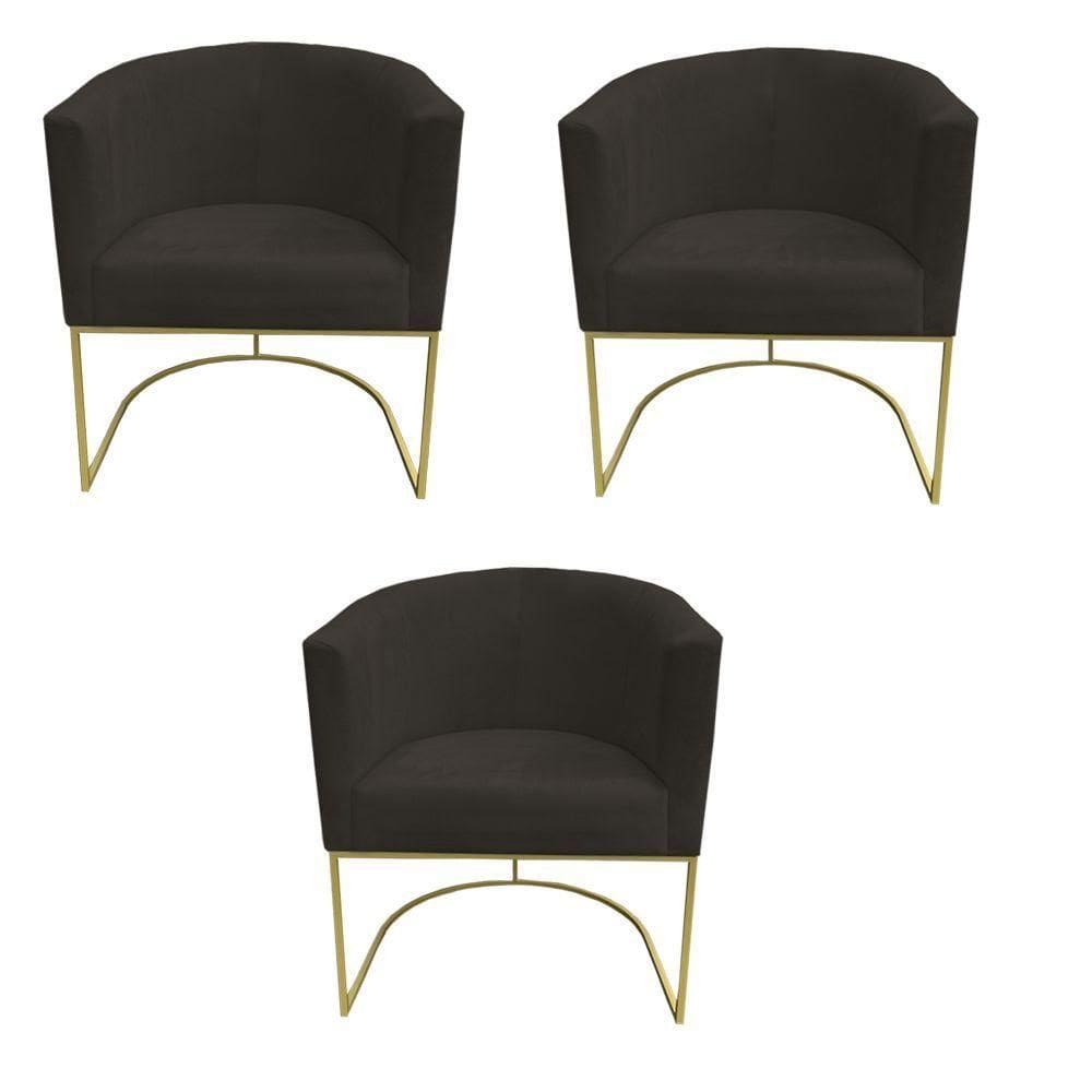 Kit 03 Poltronas Paola Base De Ferro Sued Marrom D`classe Decor