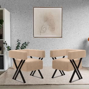 Kit 2 Poltrona Decorativa Aruba Pés Metal Estilo Industrial Bouclé Bege