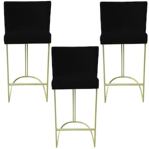 Kit 03 Banquetas Toquio Base De Ferro Sued Preto D`classe Decor
