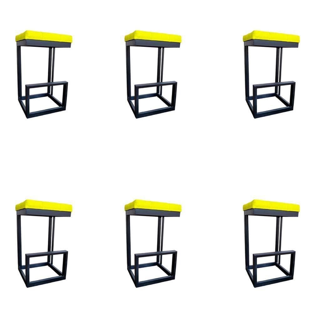 Kit 06 Banquetas Londres Base De Ferro Sued Amarelo D`classe Decor