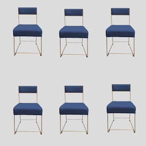 Kit 06 Cadeiras Atena Base De Ferro Maciço Dourada Suede Azul Marinho D`classe Decor