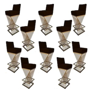 Kit 10 Banquetas Luma Base De Ferro Sued Marrom D`classe Decor