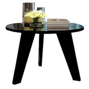 Mesa De Centro Redonda Com Espelho 59x38 Cm Preto Arly