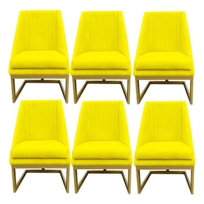 Kit 06 Cadeiras Para Sala De Jantar Ana Base De Ferro Suede Amarelo D`classe Decor