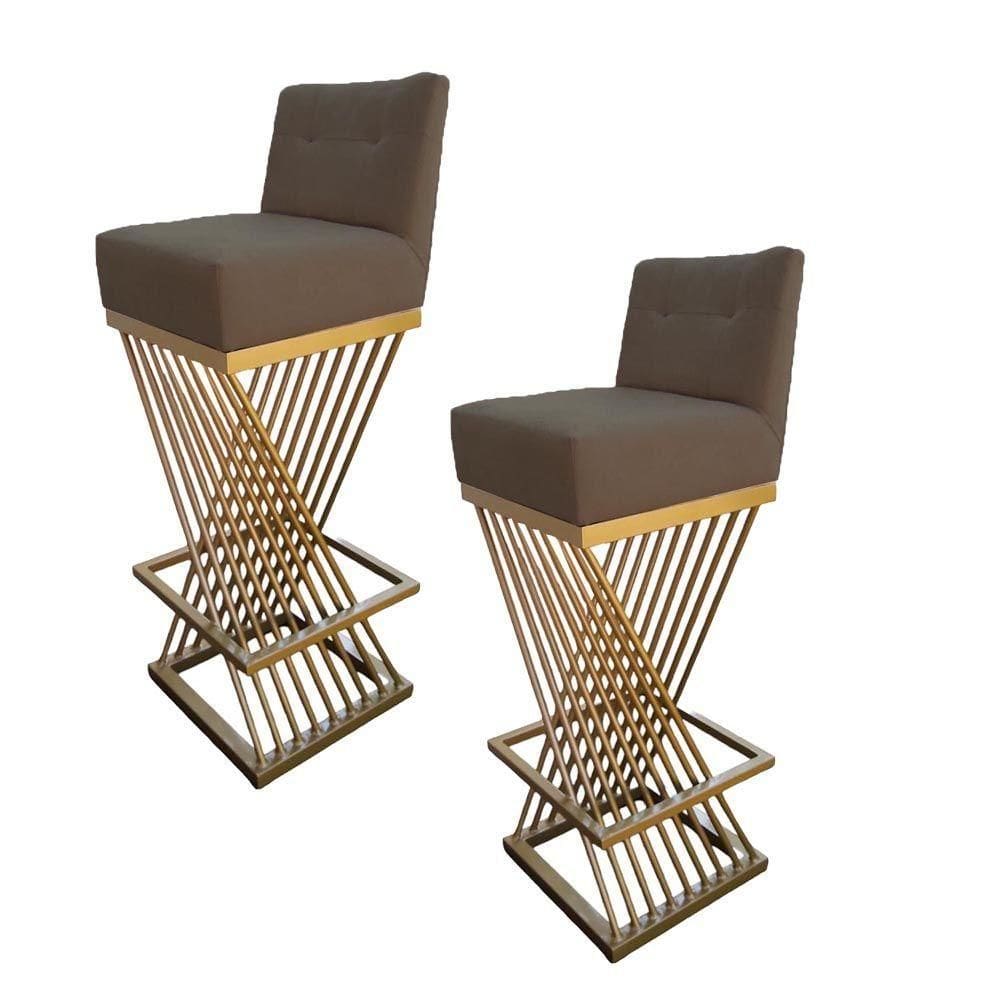 Kit 02 Banquetas Luma Base De Ferro Sued Marrom Rato D`classe Decor