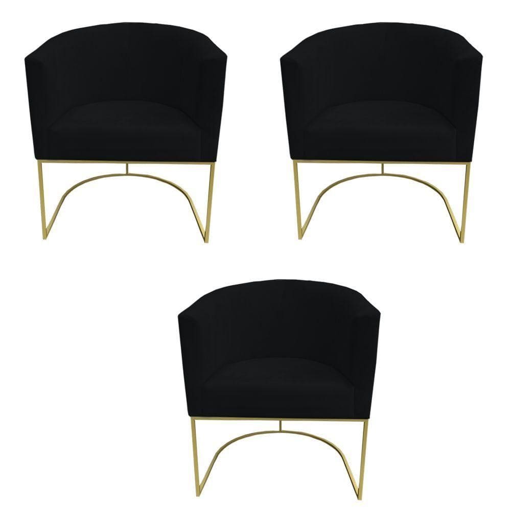 Kit 03 Poltronas Paola Base De Ferro Sued Preto D`classe Decor