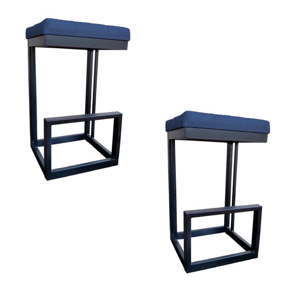 Kit 02 Banquetas Londres Base De Ferro Sued Azul Marinho D`classe Decor