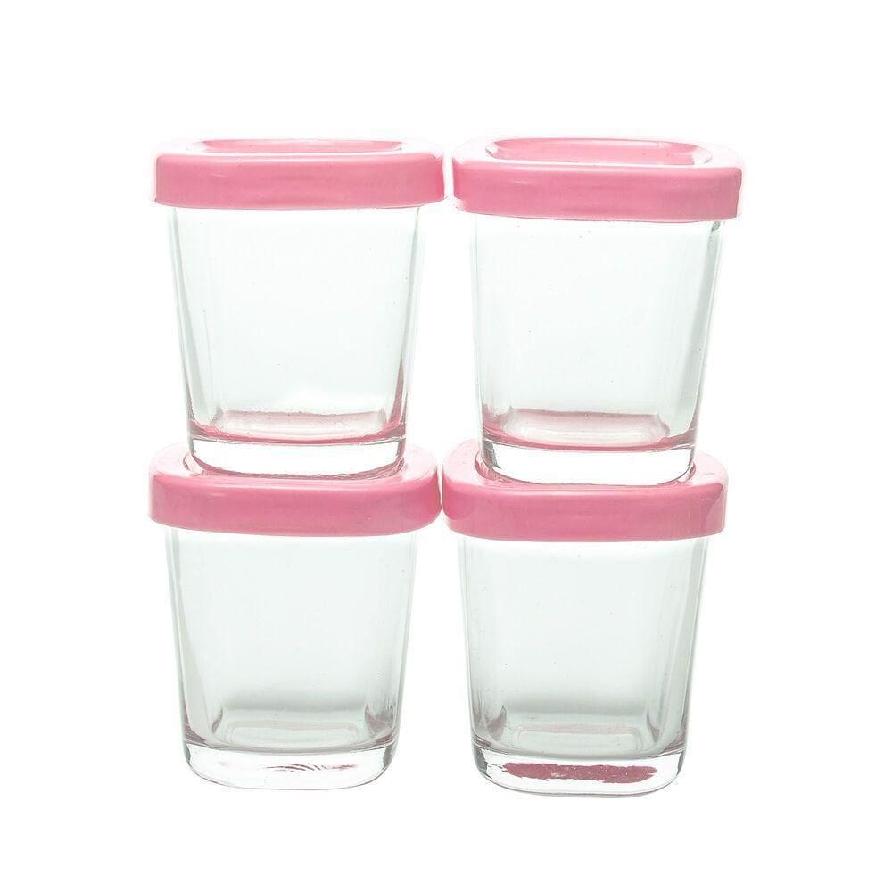 Conjunto 4 Potes Vidro Armazenamento Leite Materno E Alimentos Bpa Free Capacidade 150 Ml Cor Rosa
