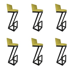 Kit 06 Banqueta Alta Z Base De Ferro Suede Amarelo D`classe Decor