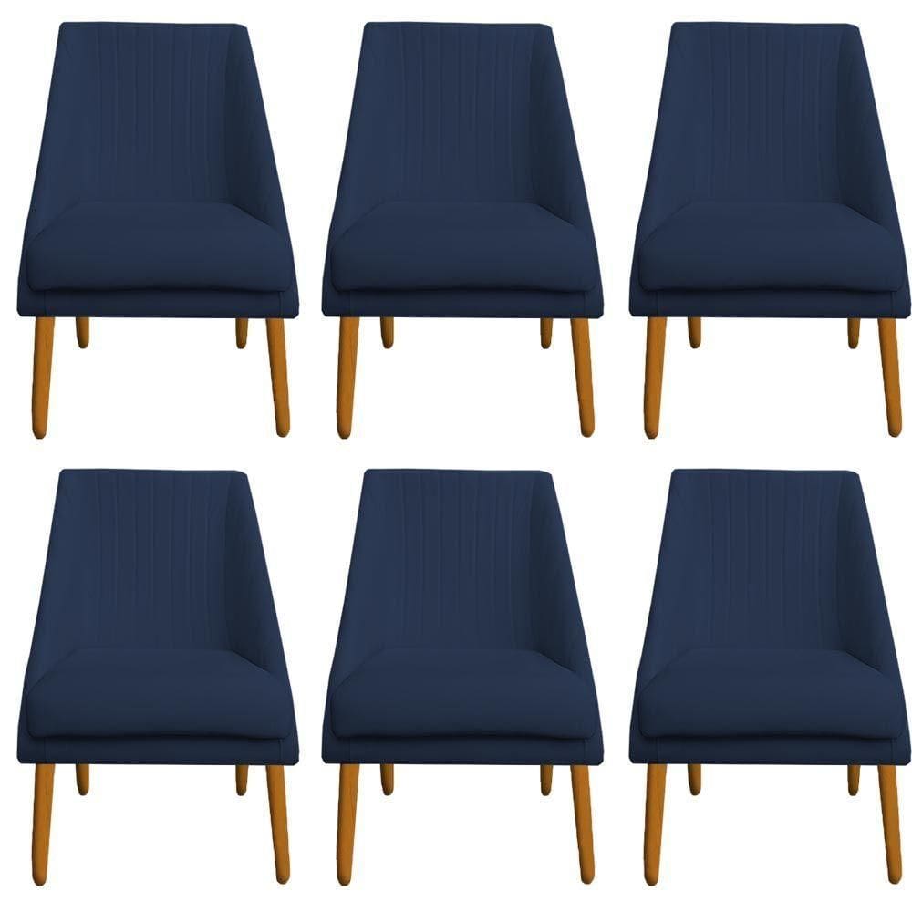 Kit 06 Cadeiras Para Sala De Jantar Ana Pés Palito Veludo Azul Marinho D`classe Decor