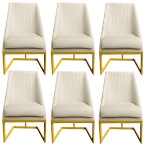 Kit 06 Cadeiras Para Sala De Jantar Ana Base De Ferro Veludo Bege D`classe Decor