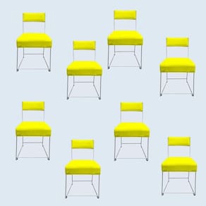 Kit 08 Cadeiras Atena Base De Ferro Maciço Prata Suede Amarelo D`classe Decor