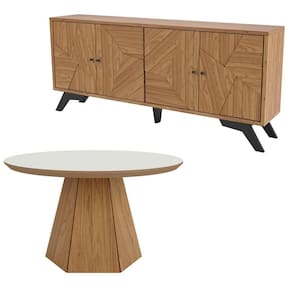 Balcão Buffet Mosaic Com Mesa De Centro West D01 Off White-freijó-preto Fosco - Mpozenato