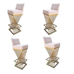 Kit 04 Banquetas Luma Base De Ferro Sued Bege D`classe Decor