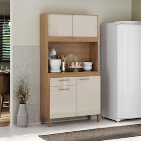 Cozinha Compacta Ceara 4 Portas Atualle Canelato Rustico Com Off White