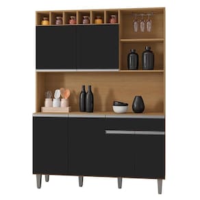 Cozinha Compacta 130cm Com 6 Portas 1 Gaveta Alice Preto-amêndoa - Ajl Móveis