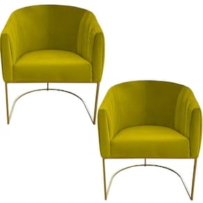 Kit 02 Poltrona Julia Com Base De Ferro Sala De Estar Escritório Recepção Clinica Suede Amarelo D`classe Decor