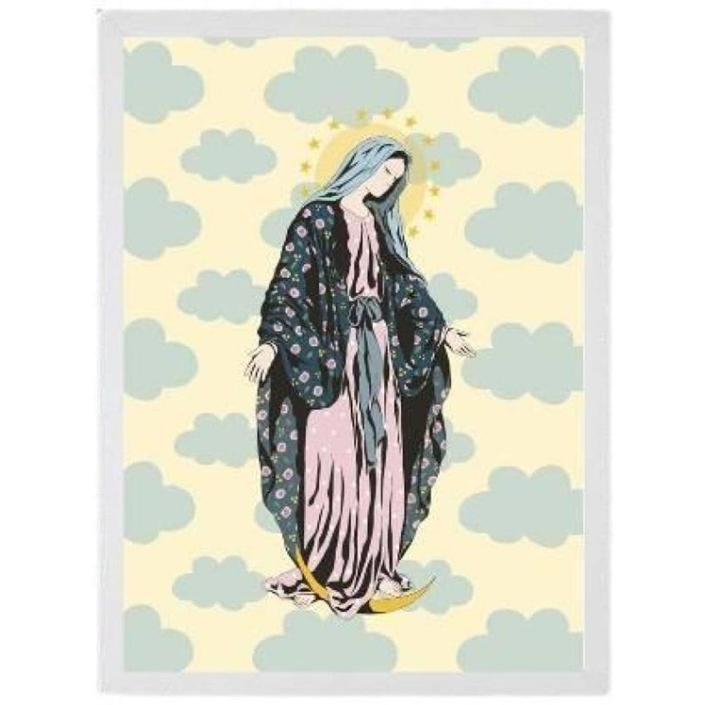 Quadro Nossa Senhora Com Nuvens 24X18 Com Vidro - Branca