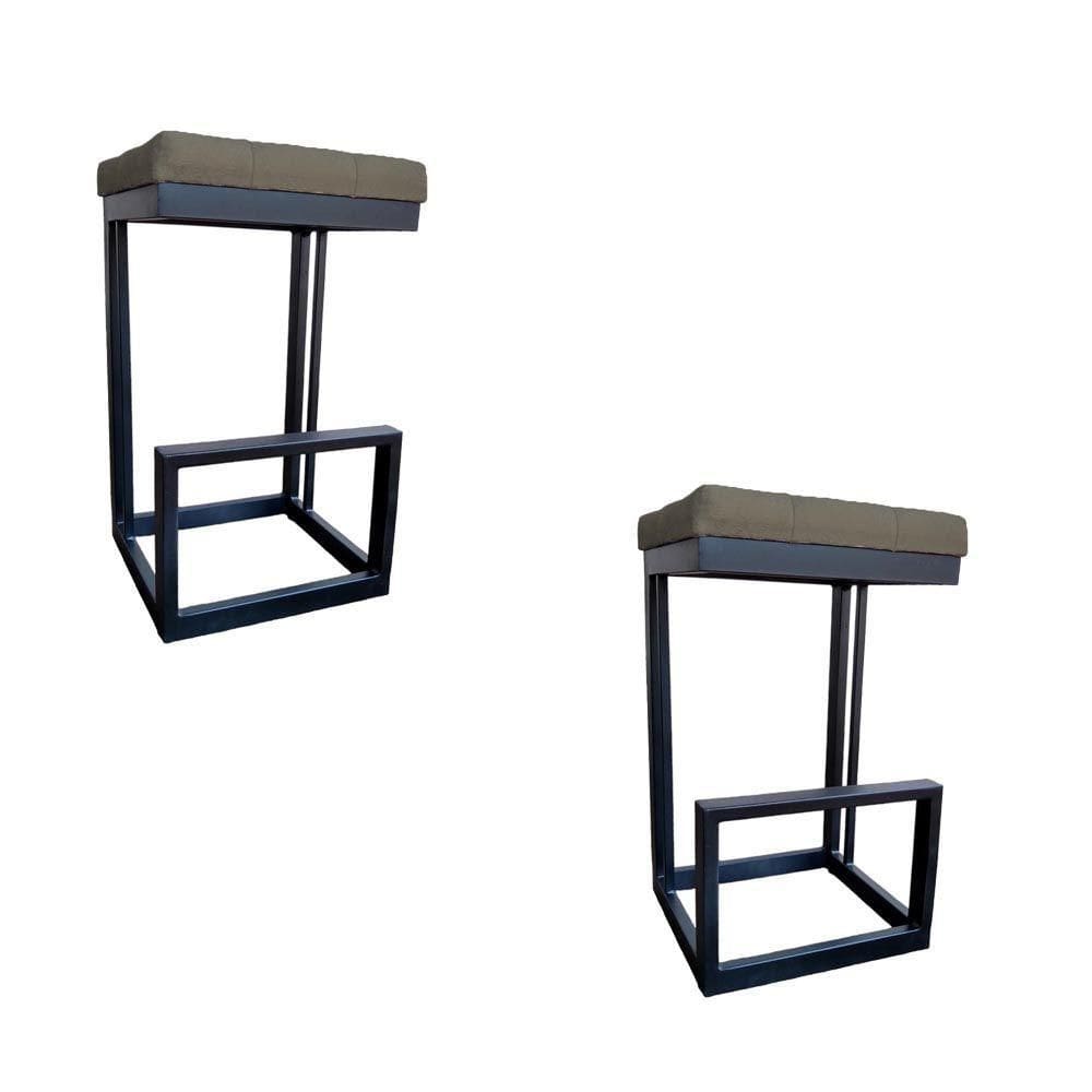 Kit 02 Banquetas Londres Base De Ferro Sued Marrom Rato D`classe Decor