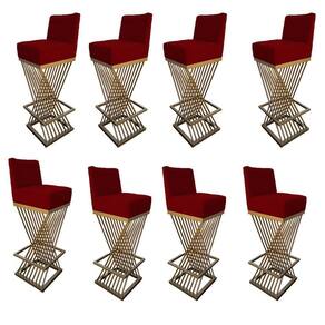 Kit 08 Banquetas Luma Base De Ferro Sued Marsala D`classe Decor