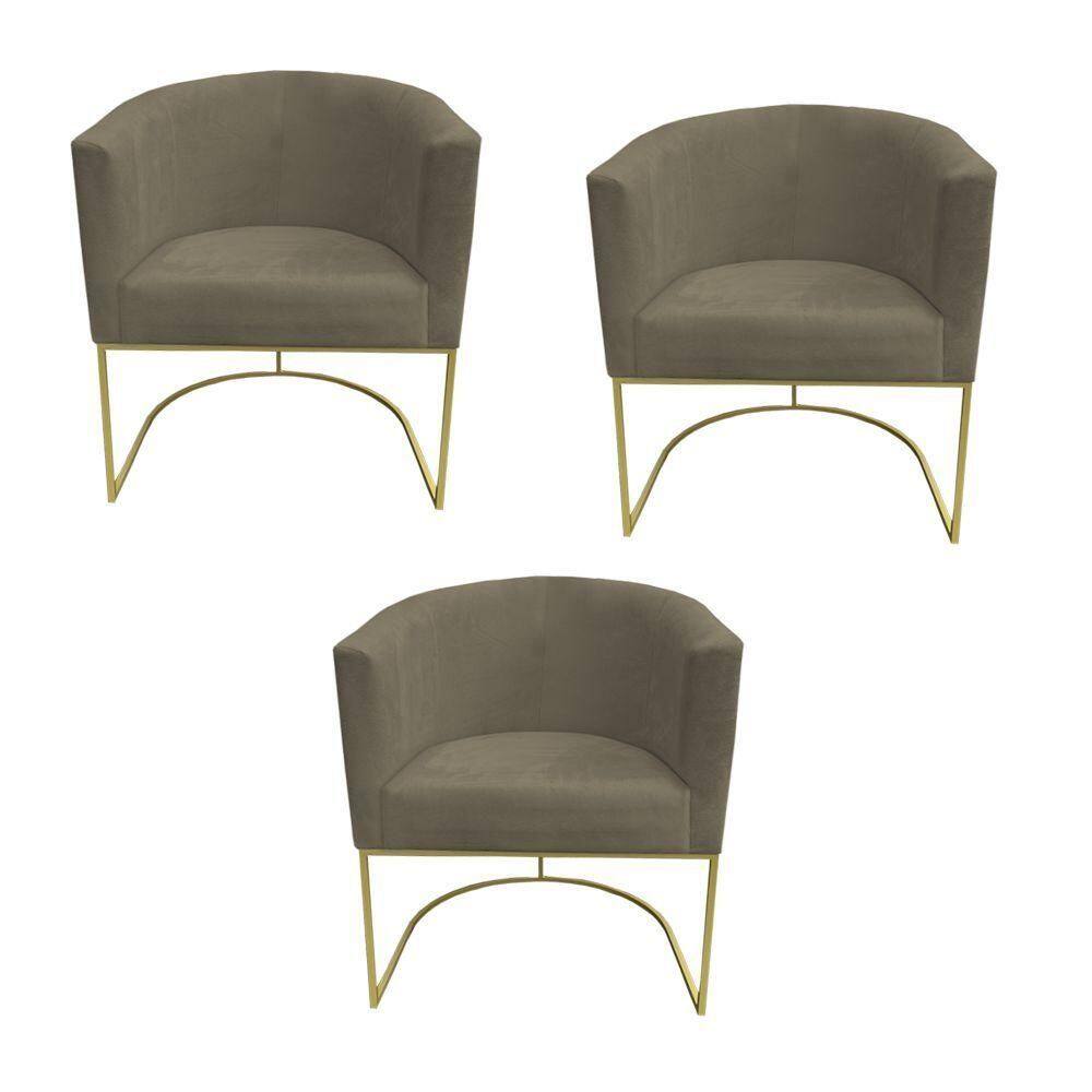 Kit 03 Poltronas Paola Base De Ferro Sued Marrom Rato D`classe Decor