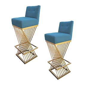 Kit 02 Banquetas Luma Base De Ferro Sued Azul Tiffany D`classe Decor