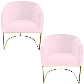Kit 02 Poltrona Julia Com Base De Ferro Sala De Estar Escritório Recepção Clinica Suede Rosa Bebê D`classe Decor