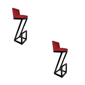Kit 02 Banqueta Alta Z Base De Ferro Suede Vermelho D`classe Decor