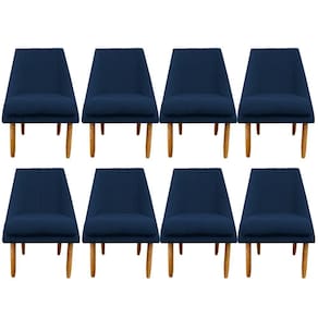Kit 08 Cadeiras Para Sala De Jantar Ana Pés Palito Suede Azul Marinho D`classe Decor