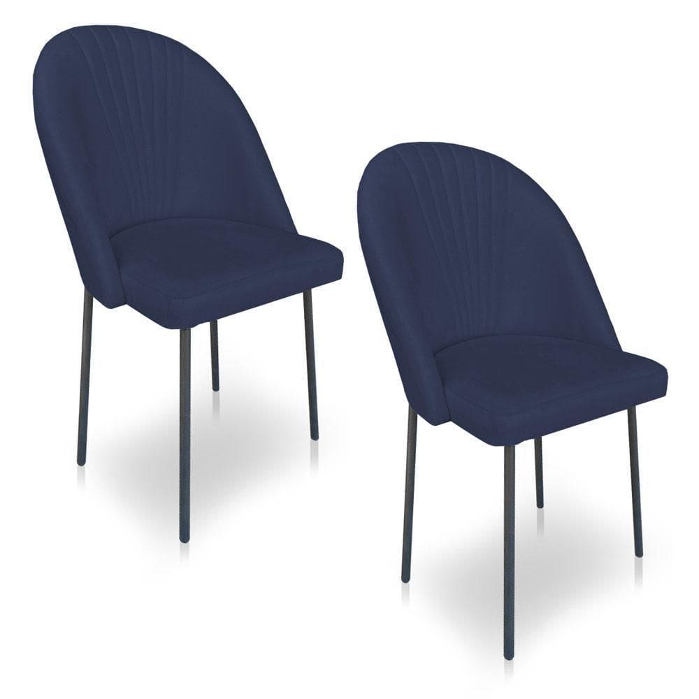 Kit 02 Cadeiras De Jantar Virginia Sued Azul Marinho Pés De Ferro Preto Dclasse Decor