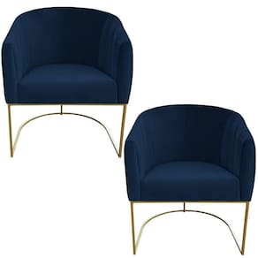 Kit 02 Poltrona Julia Com Base De Ferro Sala De Estar Escritório Recepção Clinica Suede Azul Marinho D`classe Decor