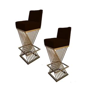 Kit 02 Banquetas Luma Base De Ferro Sued Marrom D`classe Decor