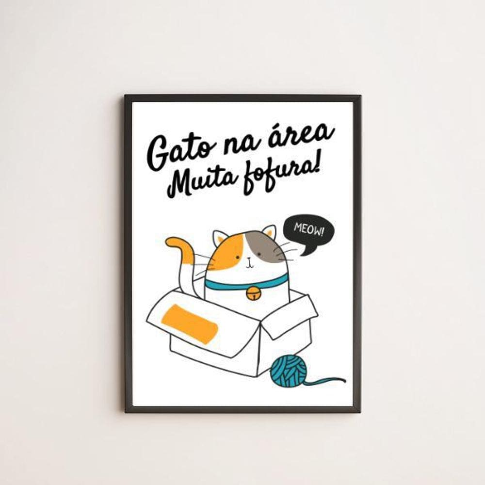 Quadro Decorativo Gato Na Área 24X18Cm