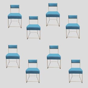 Kit 08 Cadeiras Atena Base De Ferro Maciço Dourada Suede Azul Tiffany D`classe Decor