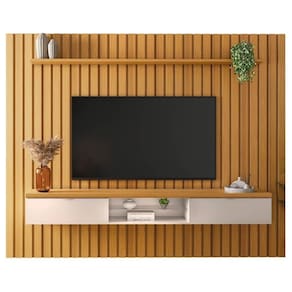 Painel Ripado Para Com Bancada Suspensa Illusiê H01 Cinamomo-off White - Mpozenato