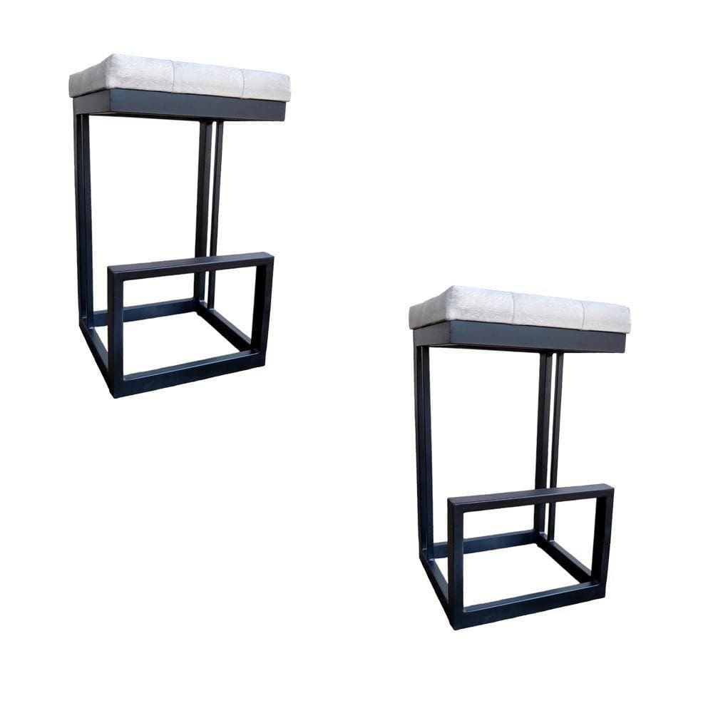 Kit 02 Banquetas Londres Base De Ferro Sued Bege D`classe Decor