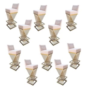 Kit 10 Banquetas Luma Base De Ferro Sued Bege D`classe Decor