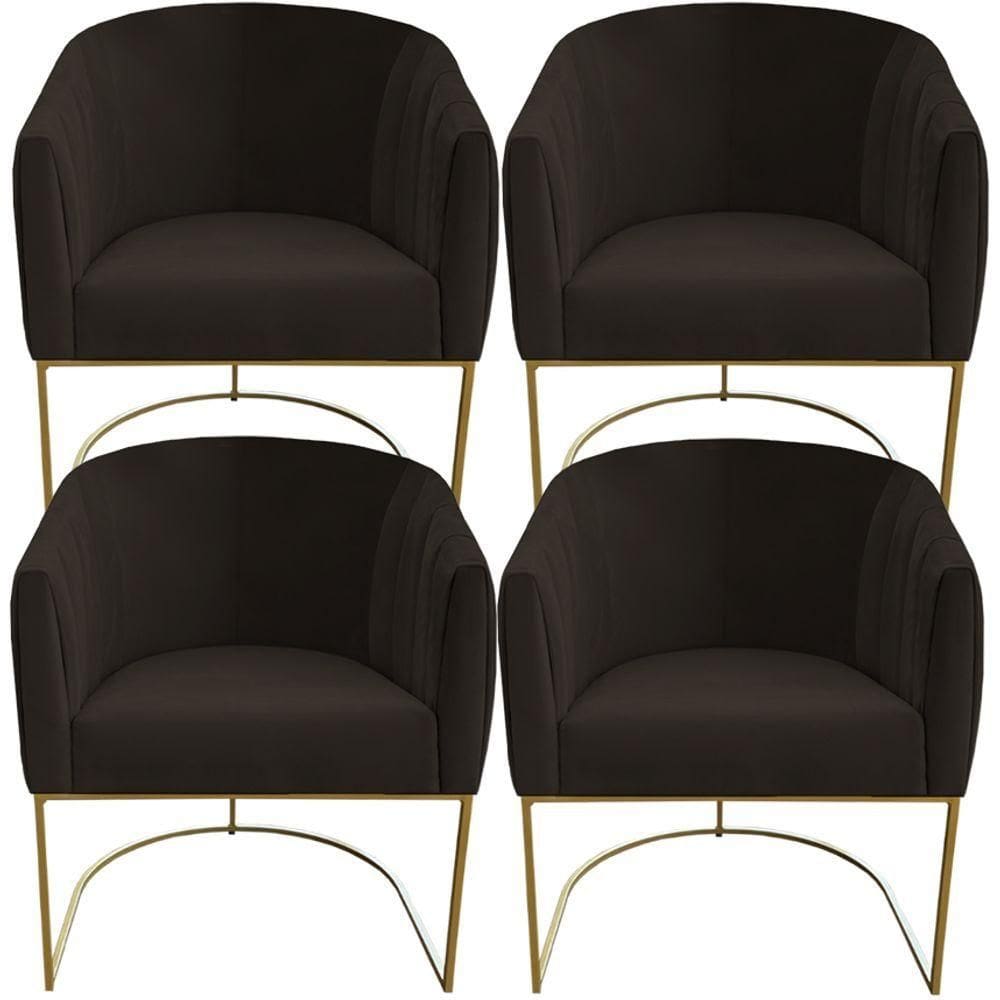 Kit 04 Poltrona Julia Com Base De Ferro Sala De Estar Escritório Recepção Clinica Suede Marrom D`classe Decor