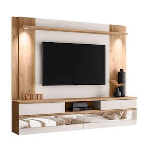 Painel 75 Polegadas Chamonix 200 Cm Espelho Luminária Led Carvalho Teca Off White ártico